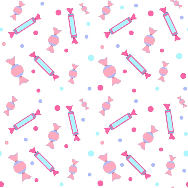 Vector seamless pattern of pink tones on a white background candies are printed on fabric wrapping paper or wallpaper