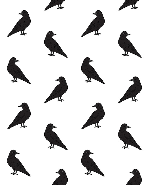 Vector seamless pattern of raven silhouette