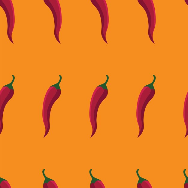 Vector seamless pattern of red chili peppers on orange background