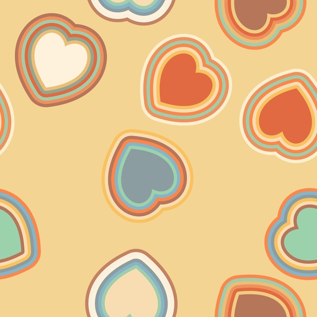 Vector seamless pattern in retro groovy style Hearts in warm light colors perfect for scrapbooking textile wrapping paper and stationery for kids and adultsx9