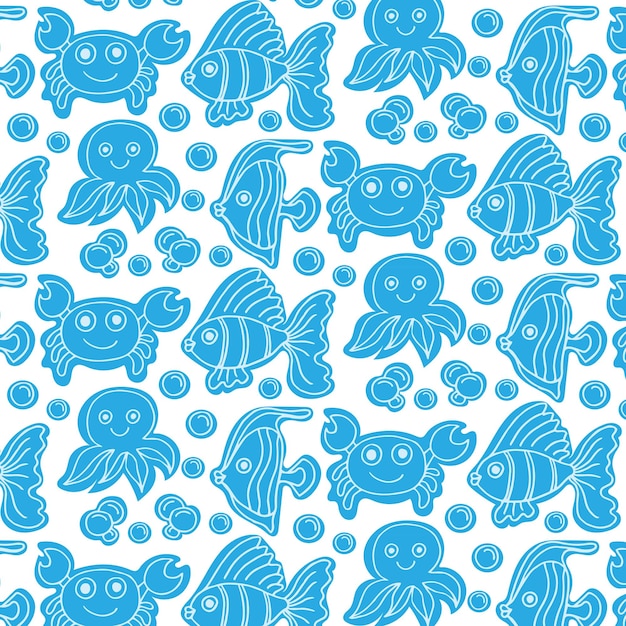 Vector seamless pattern Sea sea animals and fish Ideal for textile paper and souvenir products