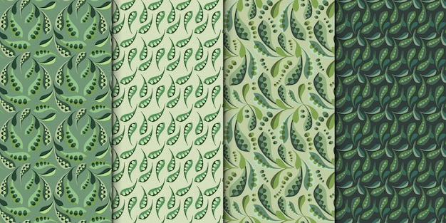 Vector seamless pattern set with beans and leaves. 