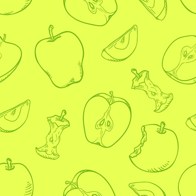 Vector Seamless Pattern of Sketch Apples