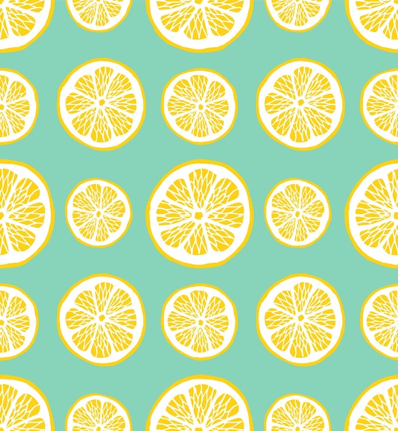 Vector seamless pattern of sketch lemon slices