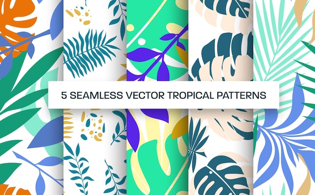 Vector vector seamless pattern template presentation illustration with tropical leaves