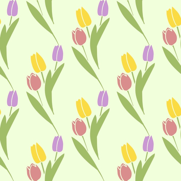 Vector Seamless pattern tulips green color Botanical Floral Decoration Texture Wallpaper Background