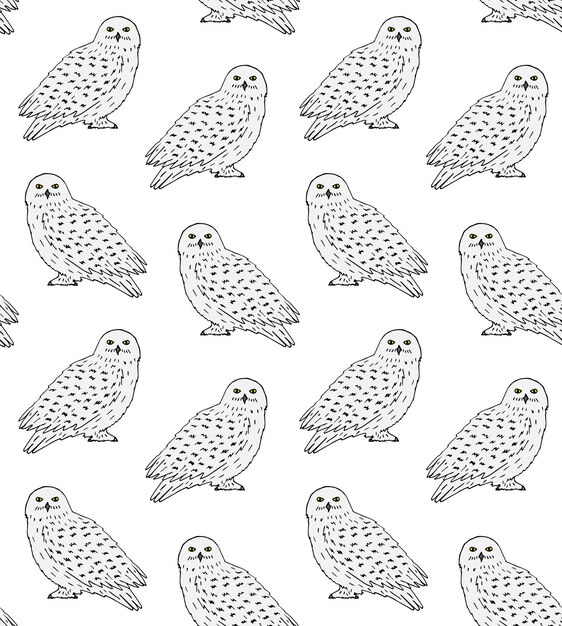 Vector vector seamless pattern of white polar snowy owl