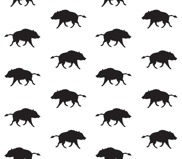 Vector seamless pattern of wild boar silhouette