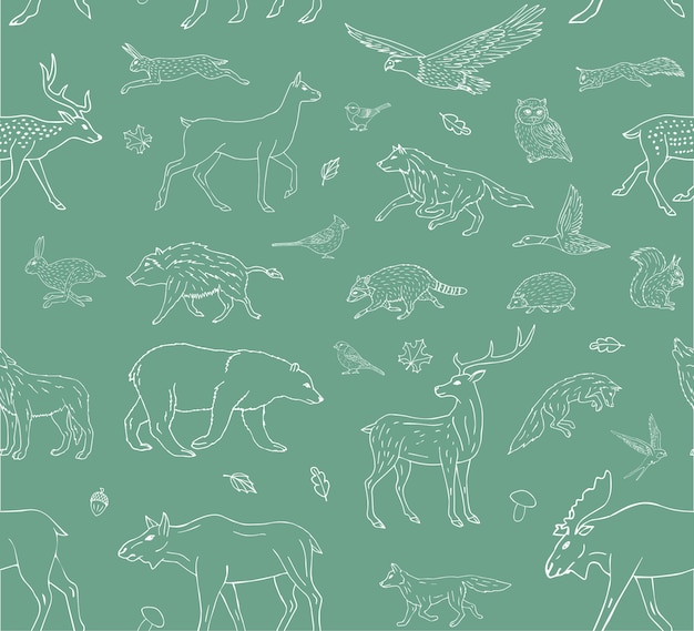 Vector seamless pattern of wild forest animals