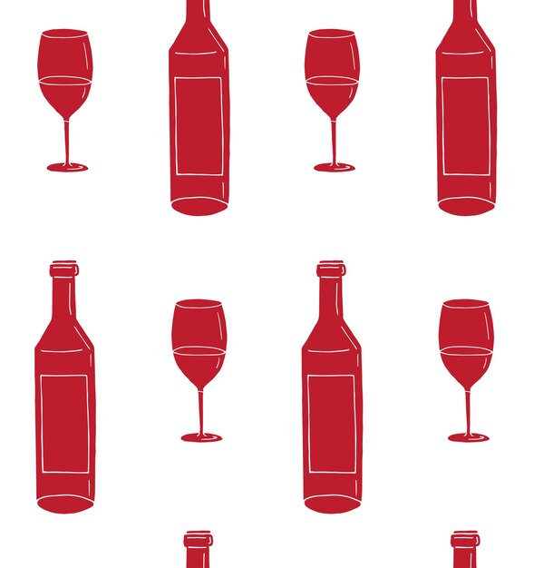 Vector seamless pattern of wine bottle and glass