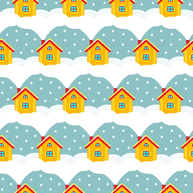 Vector seamless pattern Winter Houses snow snowdrifts