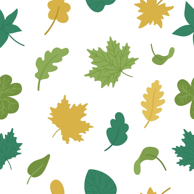 Vector seamless pattern with autumn leaves. Flat style repeat background with fall greenery