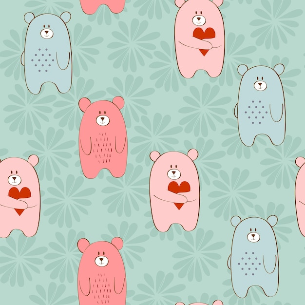 Vector seamless pattern with bears