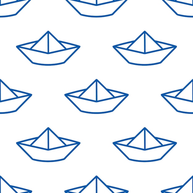 Vector seamless pattern with blue outline origami boat