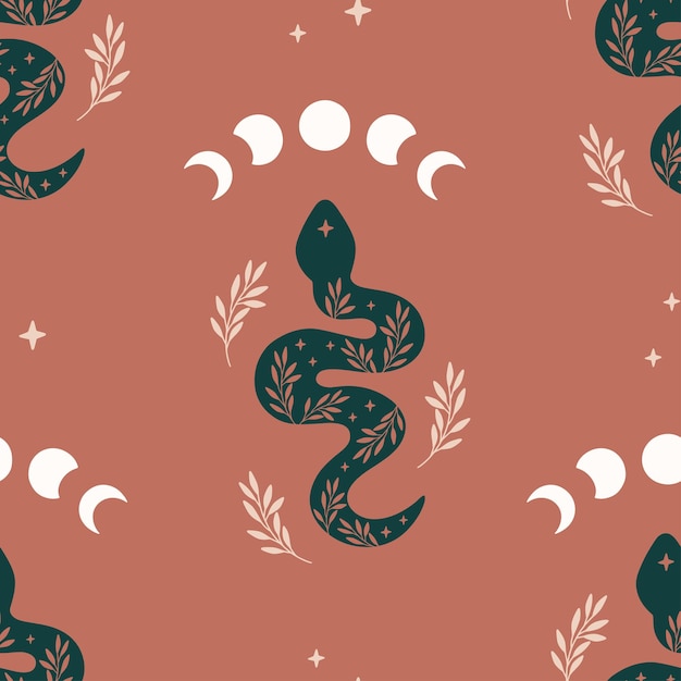 Vector seamless pattern with boho snake