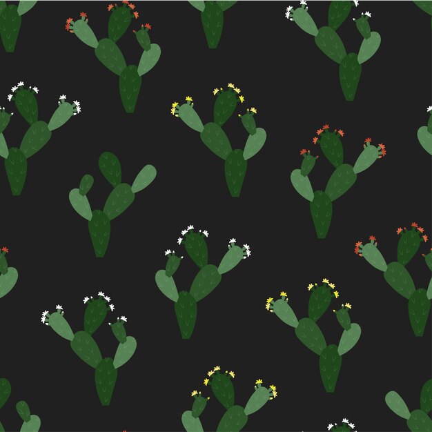 Vector seamless pattern with cacti. Desert plants, blooming succulents.  Texture with green cactus.