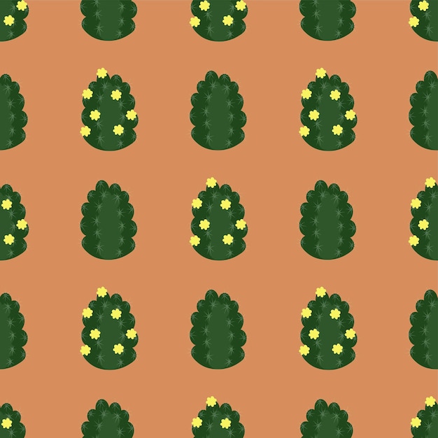 Vector seamless pattern with cacti. Desert plants, blooming succulents.  Texture with green cactus.