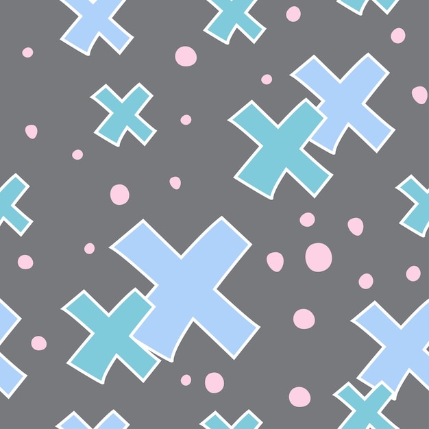 Vector seamless pattern with cartoon crosses and spots.