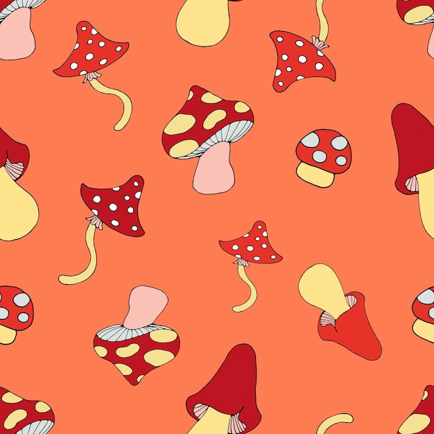 vector seamless pattern with cartoon mushrooms