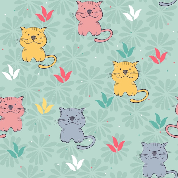 Vector seamless pattern with cats