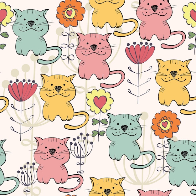 Vector seamless pattern with cats