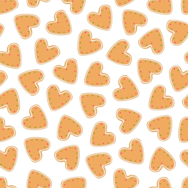 Vector seamless pattern with christmas cookie hearts Repeatable holiday cute background New Year