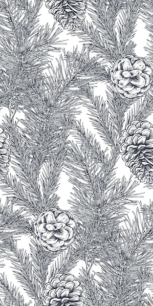 Vector seamless pattern with Christmas floral elements plants branches pine cones