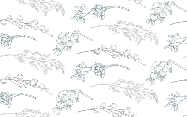 Vector seamless pattern with Christmas floral elements plants branches