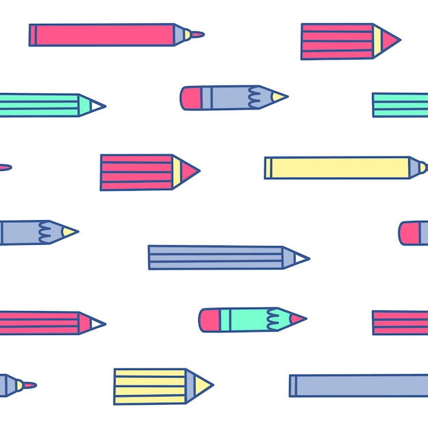 Vector seamless pattern with colored pencils. Flat style