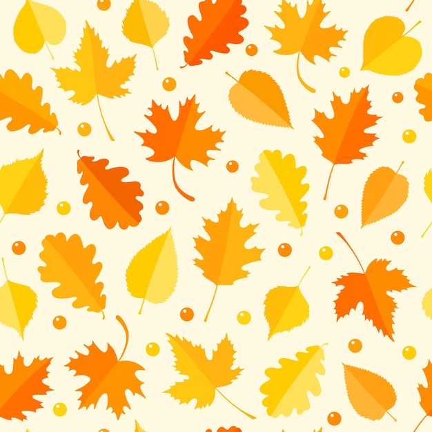 Vector seamless pattern with colorful autumn leaves. Autumn background