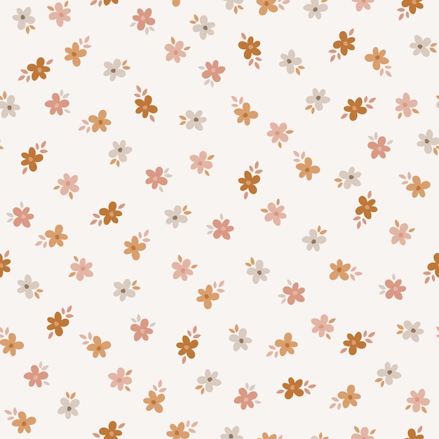 Vector seamless pattern with colorful flowers and leaves