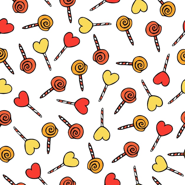 Vector seamless pattern with colorful lollipops on sticks