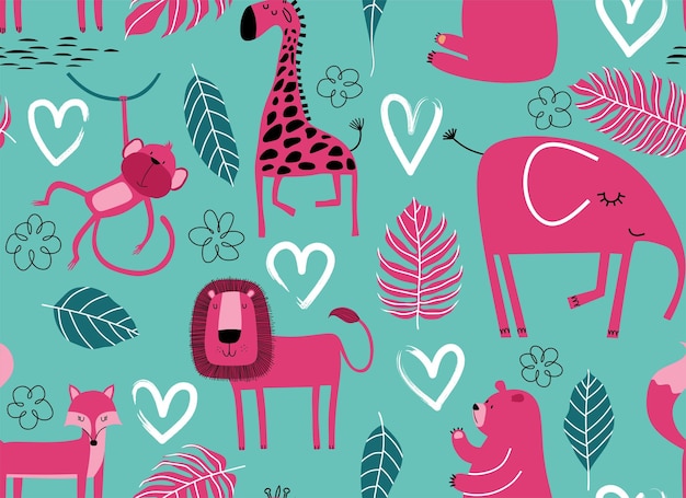 Vector seamless pattern with cute animal