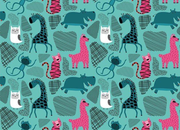 Vector seamless pattern with cute animal