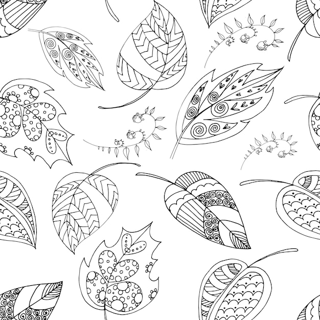 vector seamless pattern with cute boho leaf