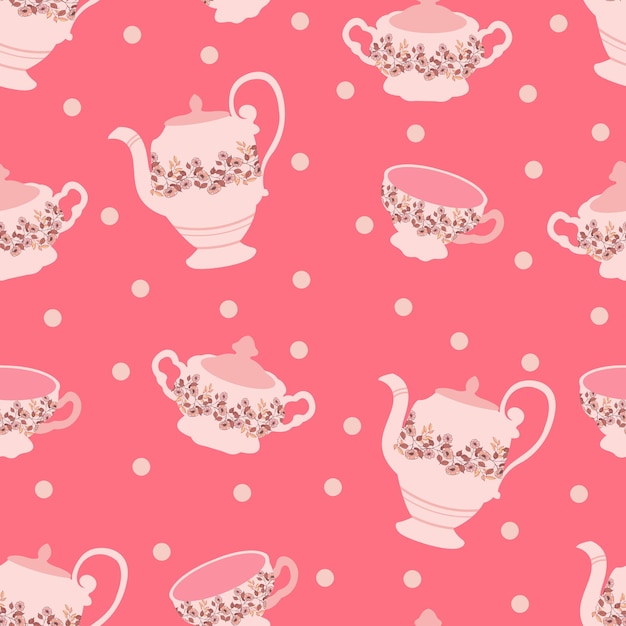 vector seamless pattern with cute cartoon dishes cozy print