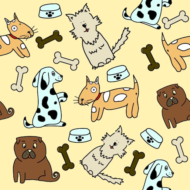 Vector seamless pattern with cute dogs on beige Animal pattern for kids textile nursery decor fabric