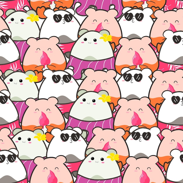 vector seamless pattern with cute kawaii doodle cartoon for summer