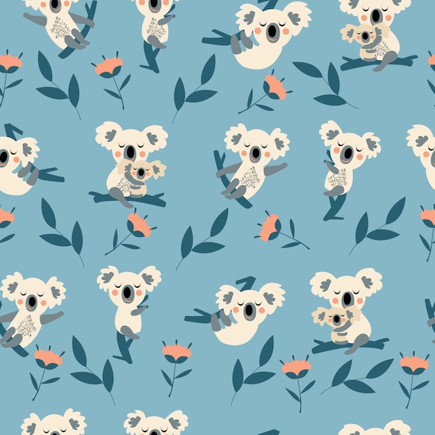 Vector seamless pattern with cute koala.