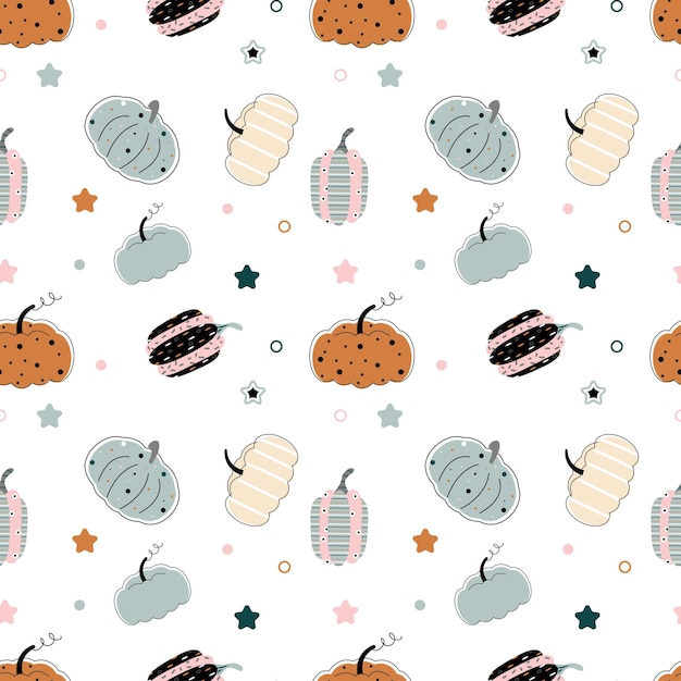 Vector seamless pattern with cute pumpkins.