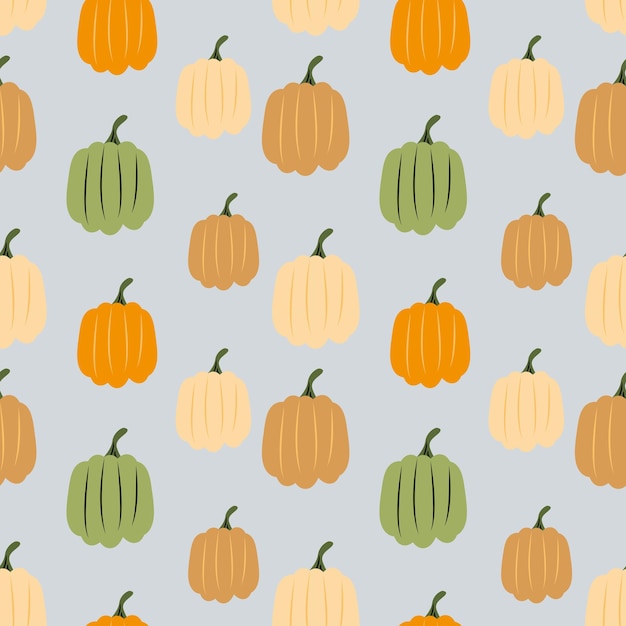 Vector seamless pattern with cute pumpkins.