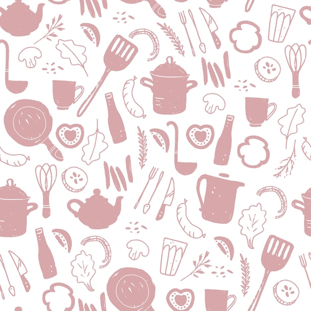 Vector seamless pattern with cutlery and kitchenware elements