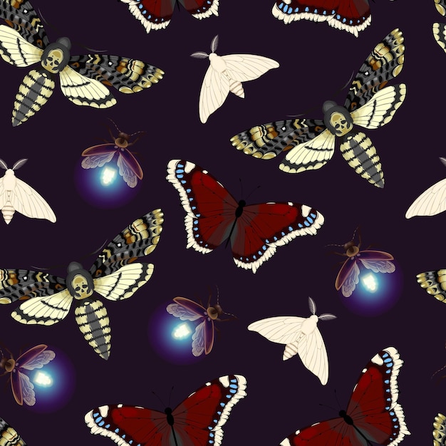 Vector seamless pattern with dead head hawk moths