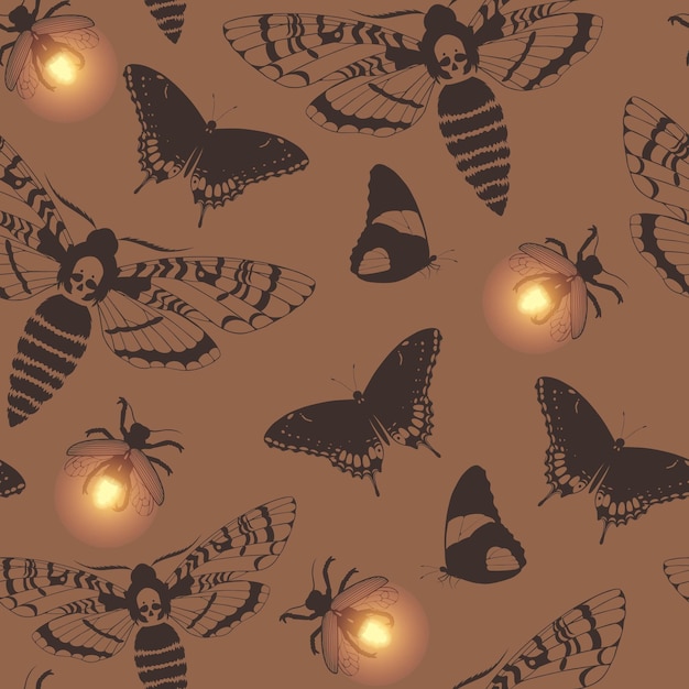 Vector seamless pattern with death head hawk moth