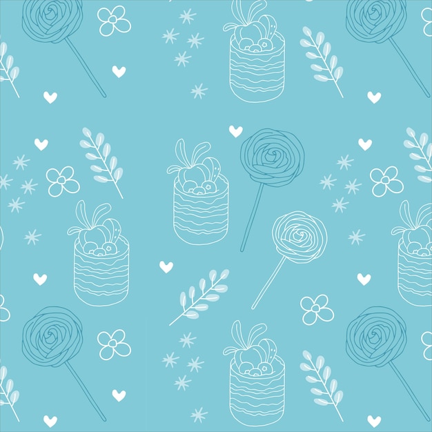 Vector seamless pattern with desserts and decorative elements For wrapping paper, backgrounds