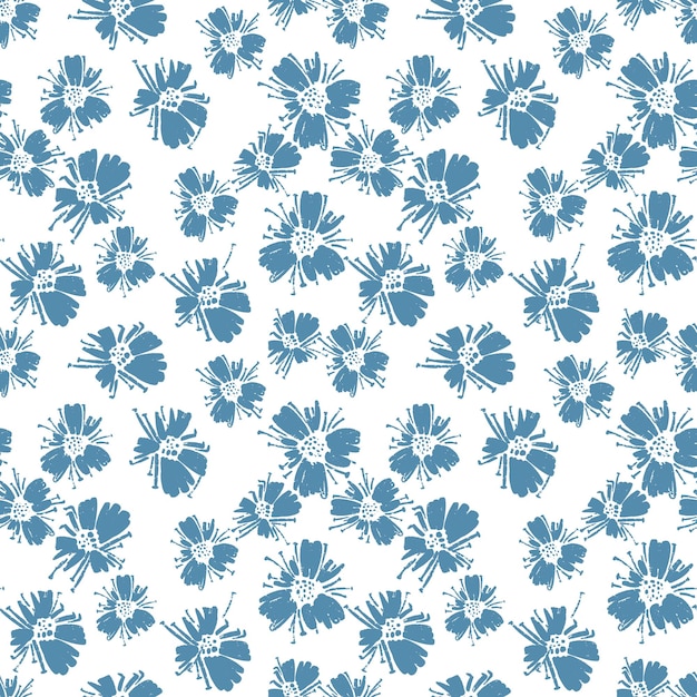 Vector seamless pattern with drawing poppy flowers blue color