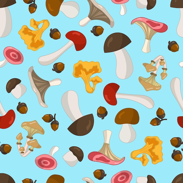 Vector seamless pattern with edible mushrooms