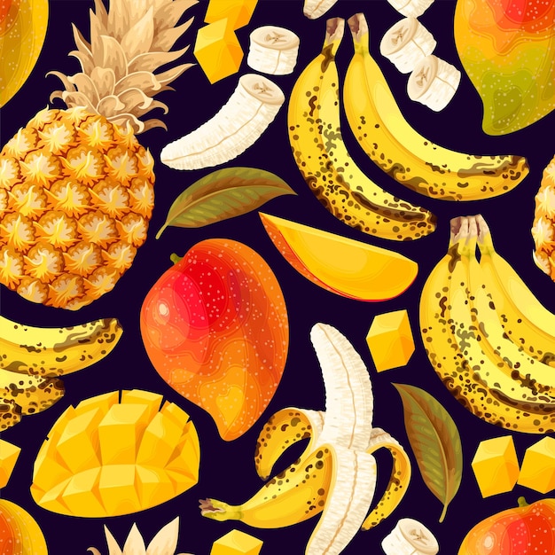 Vector seamless pattern with exotic fruit slices