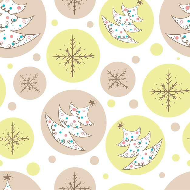 Vector seamless pattern with fir tree with garlands and decorations snowflakes Christmas New Year