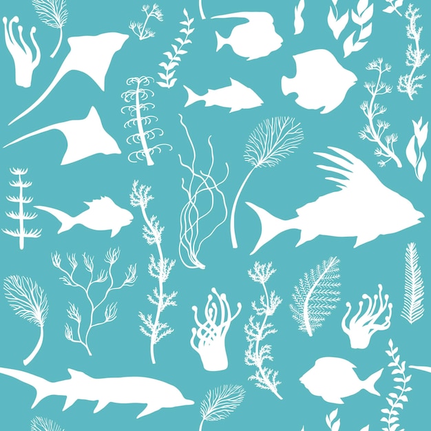 Vector Seamless pattern with fish Silhouettes